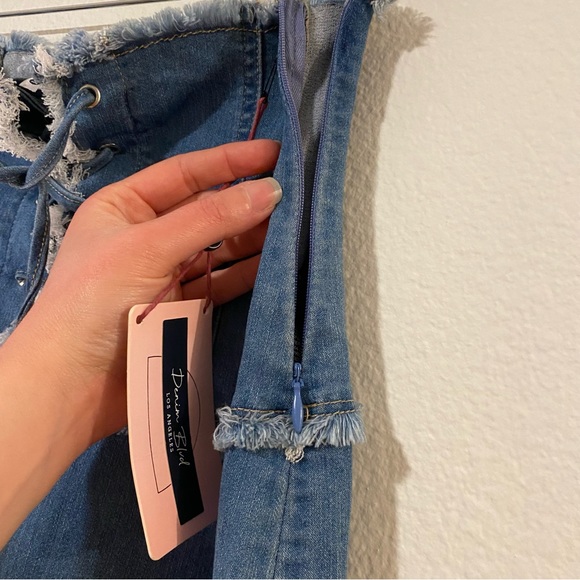 Y2K Blue Denim Lace Up Cotton Blend Mini Skirt - Picture 5 of 9